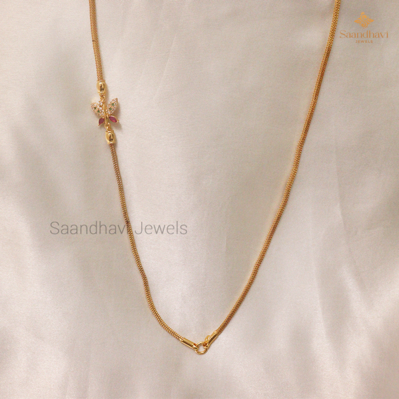 Butterfly Mugappu Chain (Ruby Emerald & Diamond) - Image 2