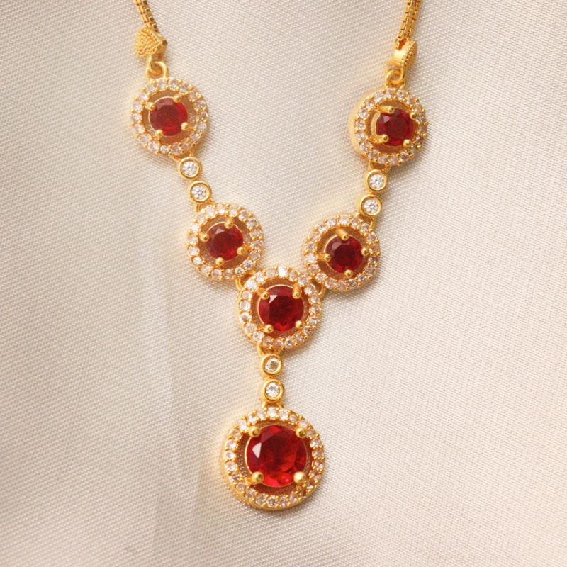 Sparkling Ruby Cluster Necklace