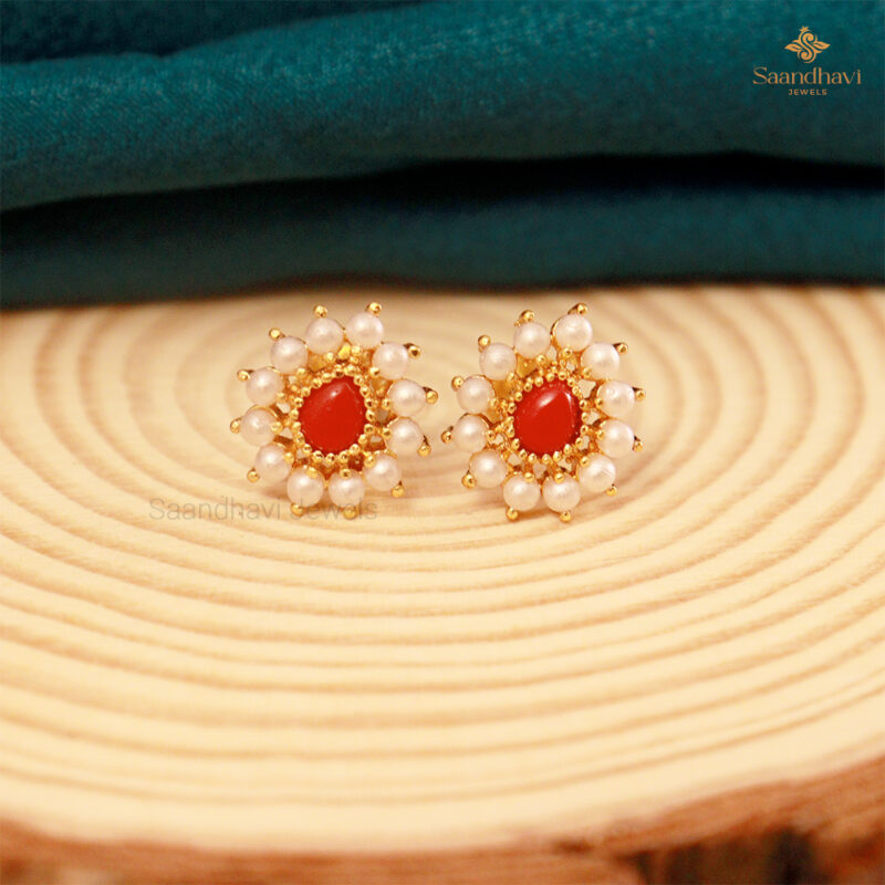 Coral Pearl Radiance Studs - Image 2