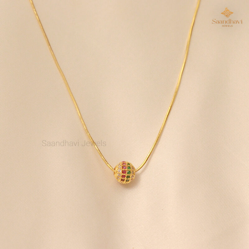 Tricolor Gemstone Ball Short Chain - Image 3