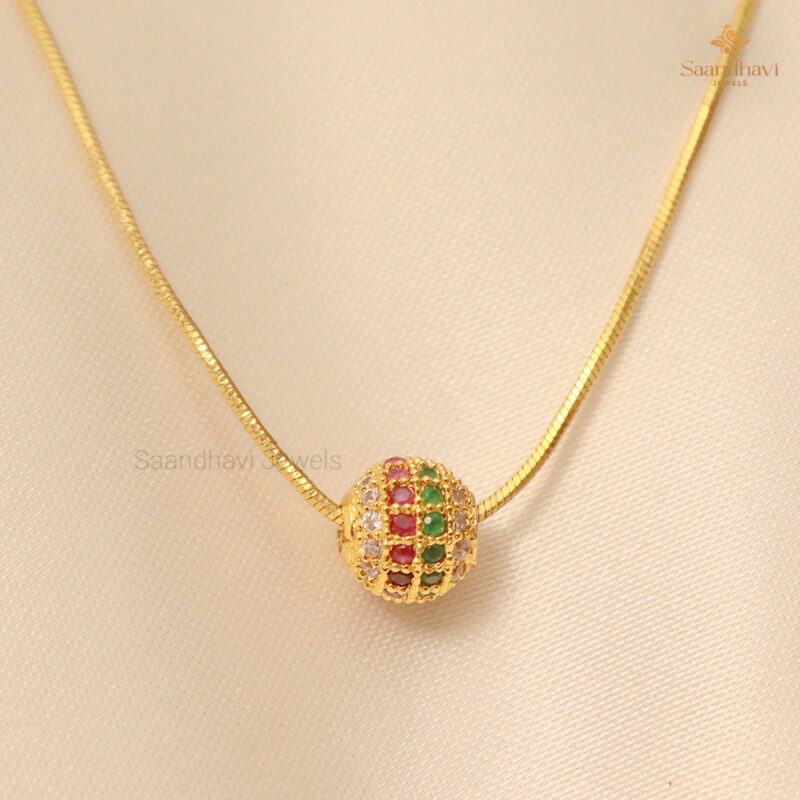Tricolor Gemstone Ball Short Chain