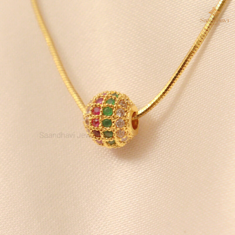 Tricolor Gemstone Ball Short Chain - Image 2