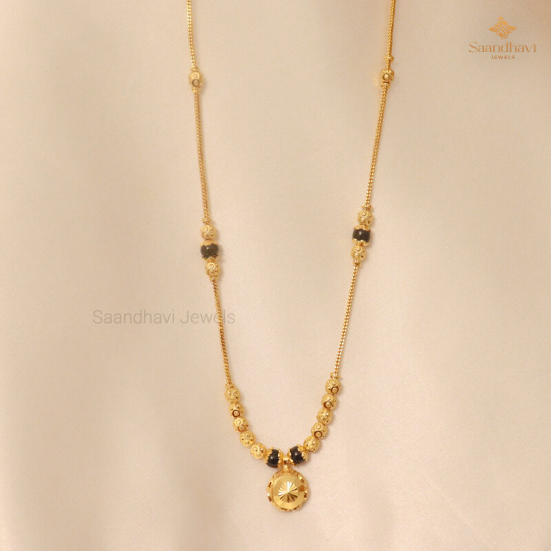 Gold Ball and Black Bead Mangalsutra Chain