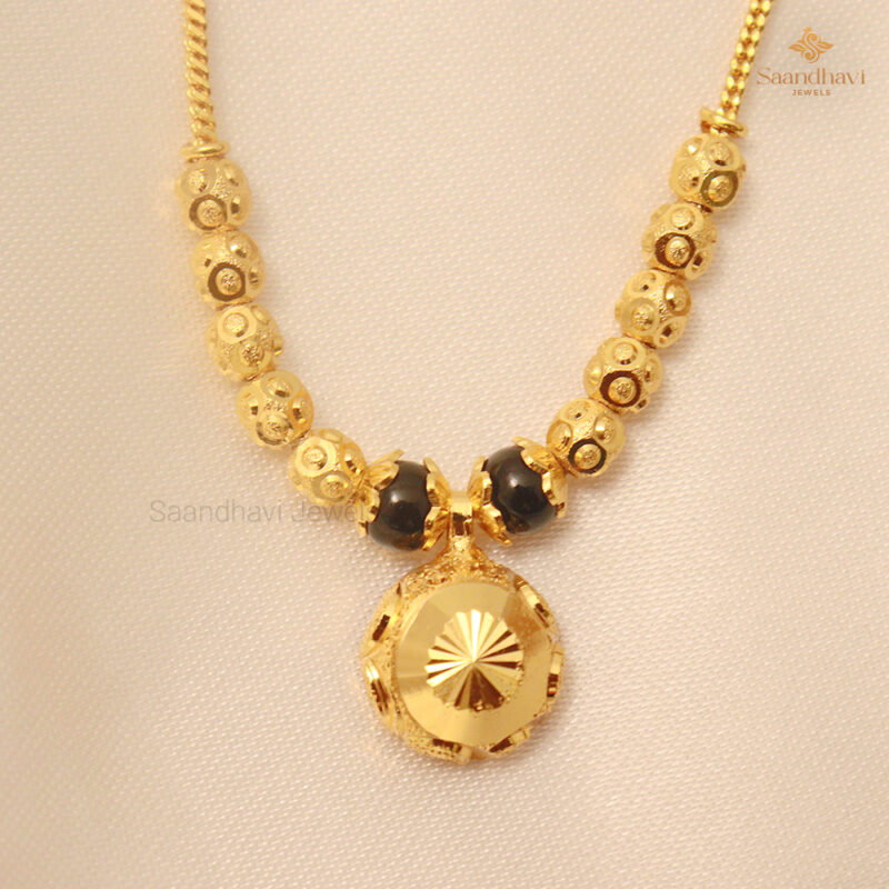 Gold Ball and Black Bead Mangalsutra Chain - Image 2